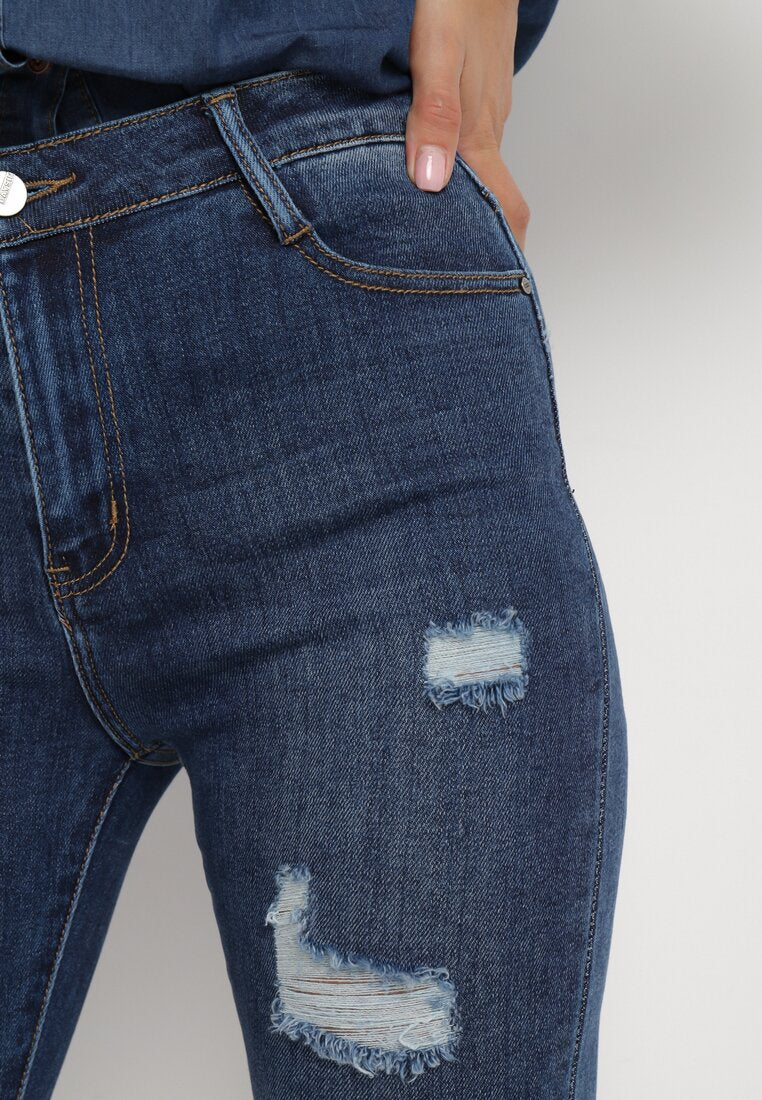 Jean skinny bleu marine déchiré - Image 4