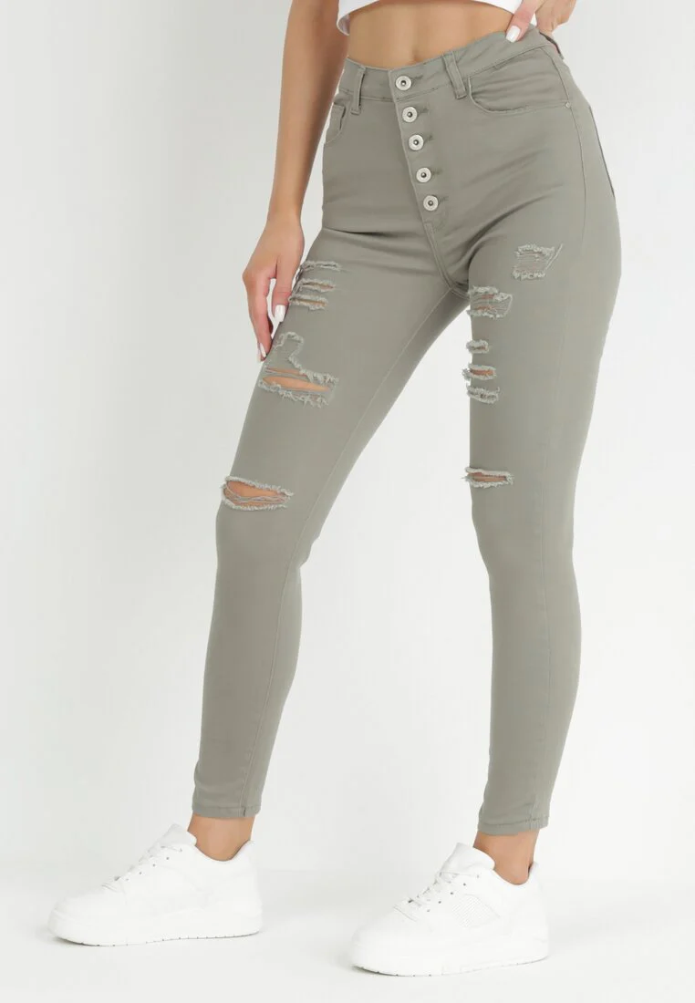 Jean skinny déchiré kaki - Image 3