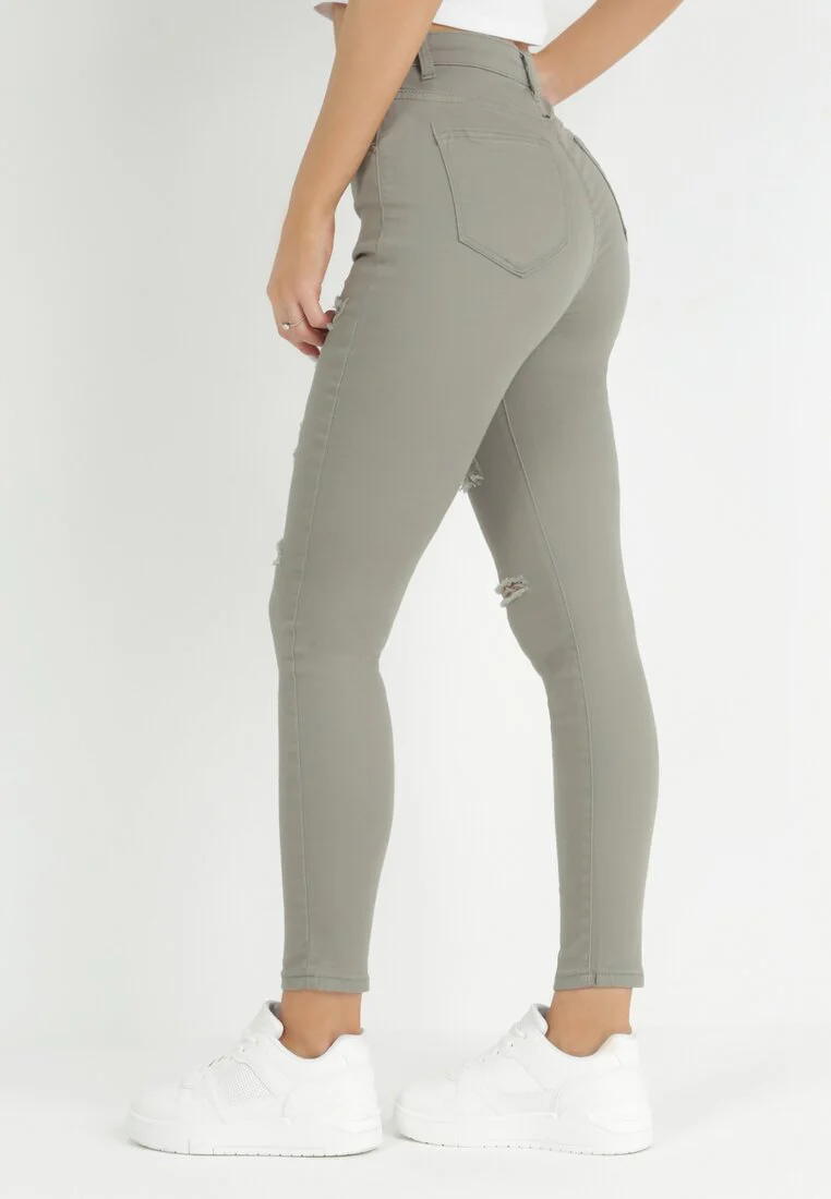 Jean skinny déchiré kaki - Image 4