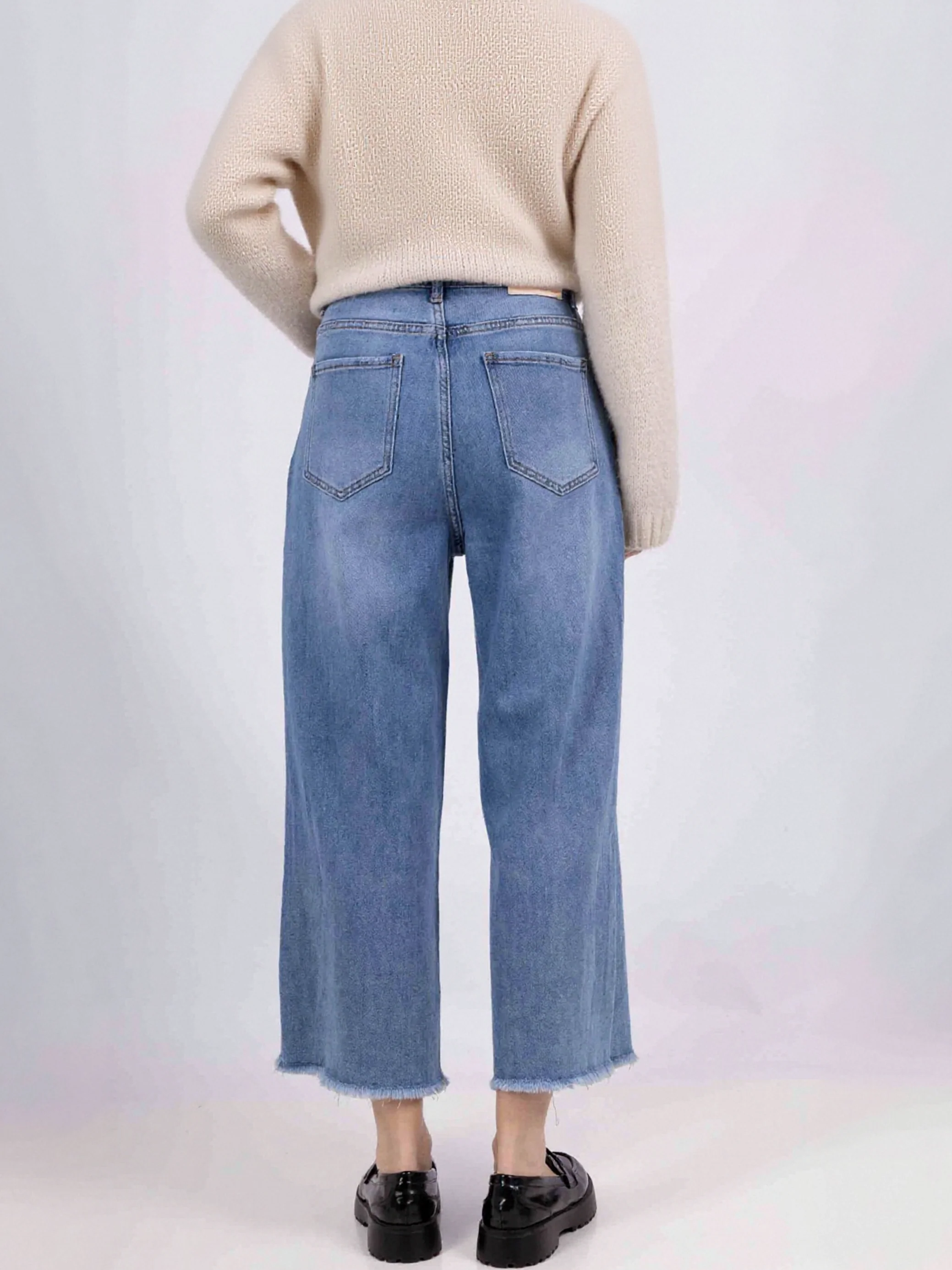 Jean Wide legs 7/8 taille haute ourlet effiloché - Image 3