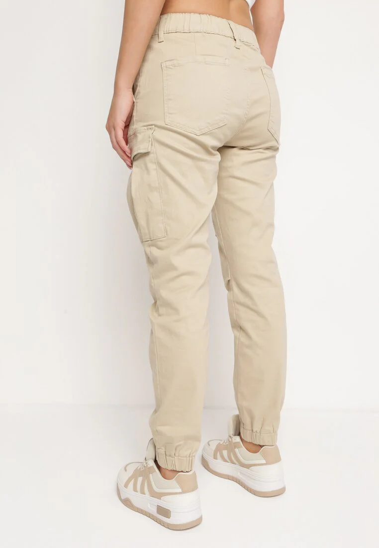 Jogging cargo en coton beige avec taille élastique - Image 4