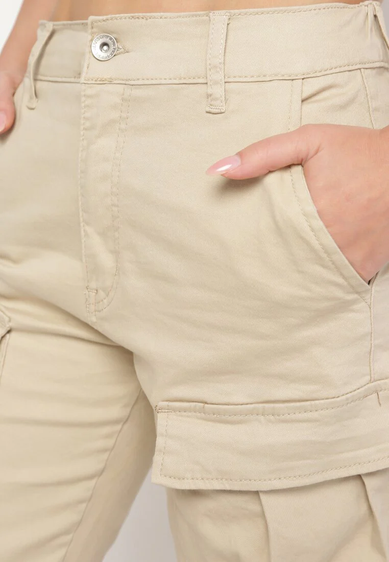 Jogging cargo en coton beige avec taille élastique - Image 5