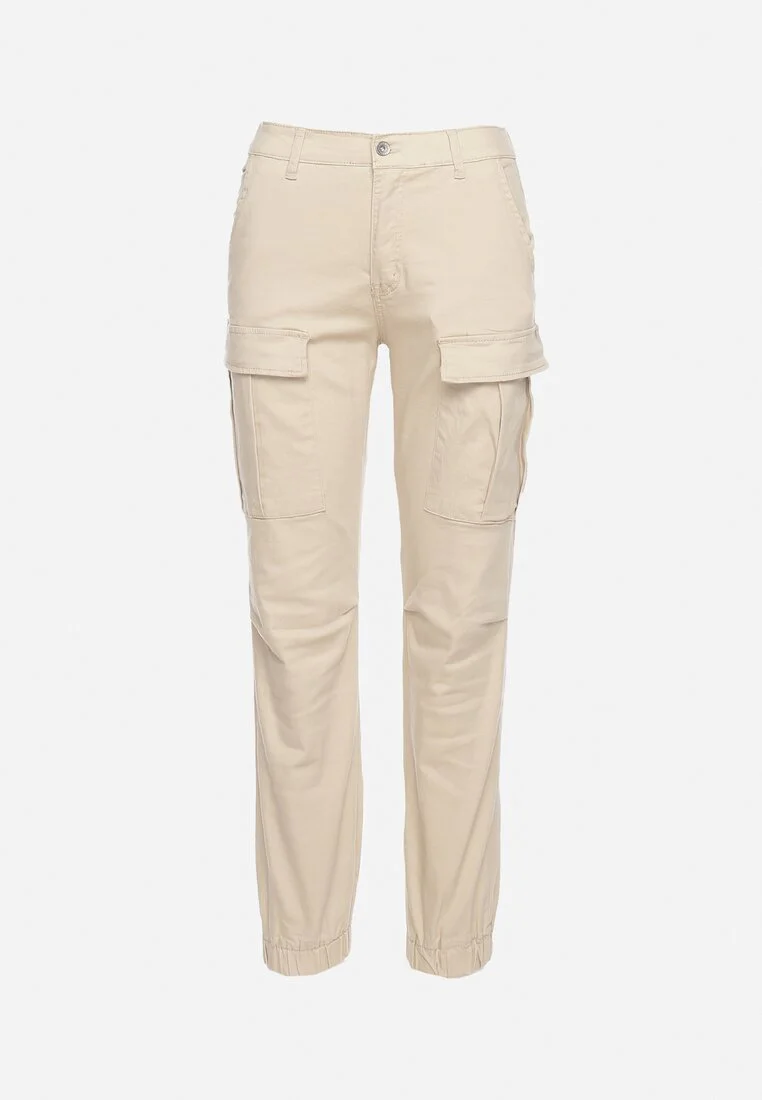 Jogging cargo en coton beige avec taille élastique - Image 6