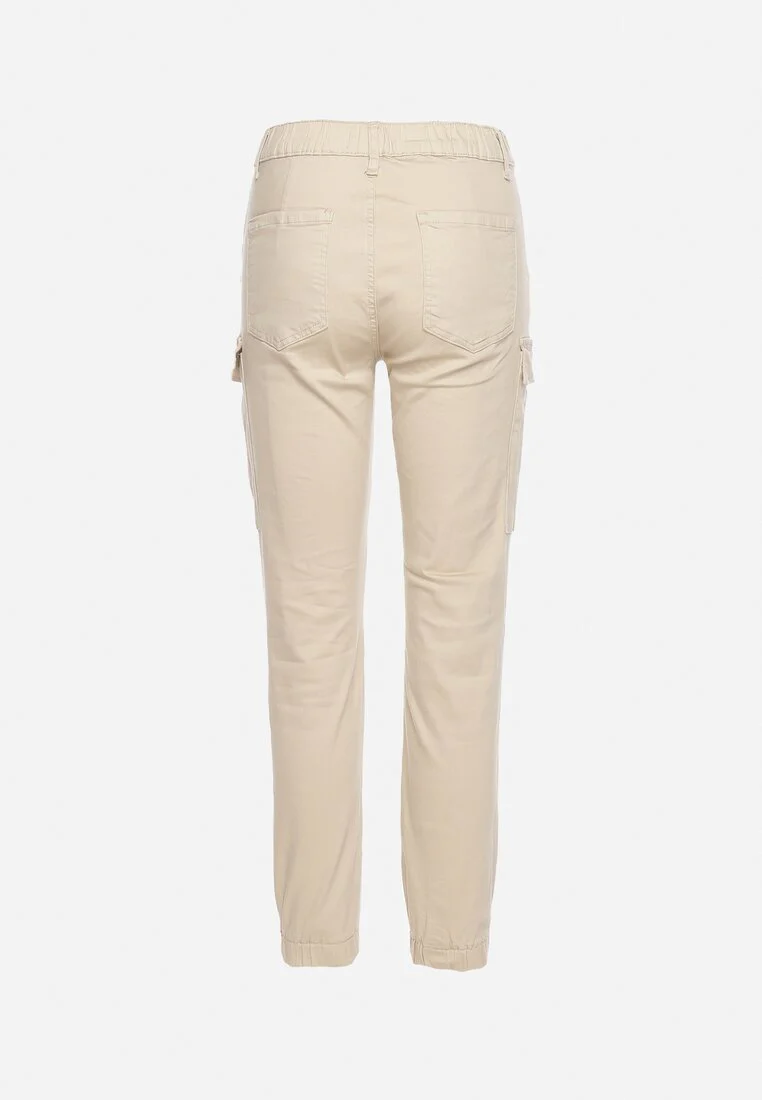 Jogging cargo en coton beige avec taille élastique - Image 7