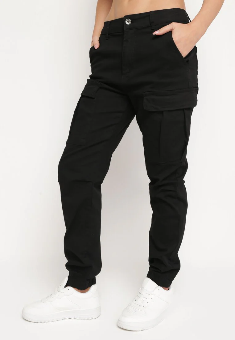 Jogging cargo en coton noir avec taille élastique - Image 3