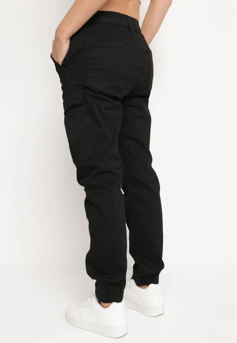 Jogging cargo en coton noir avec taille élastique - Image 4