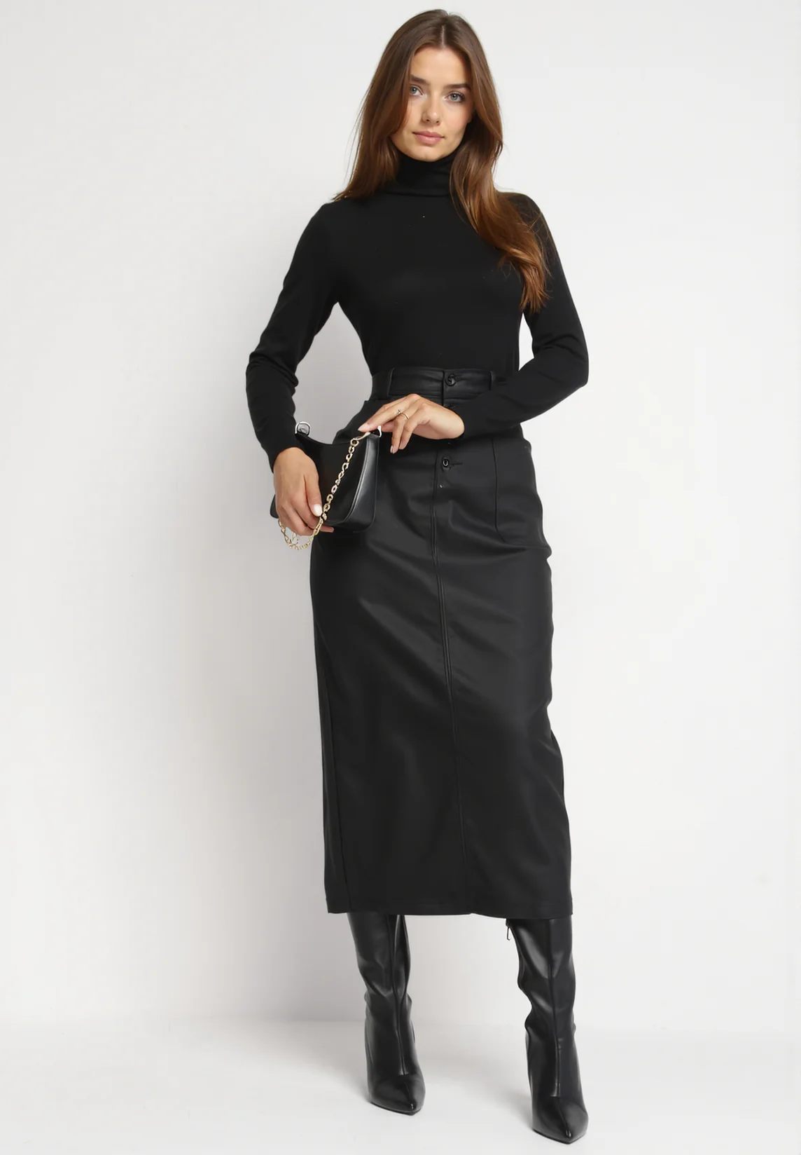 Jupe crayon midi en similicuir noire - Image 2