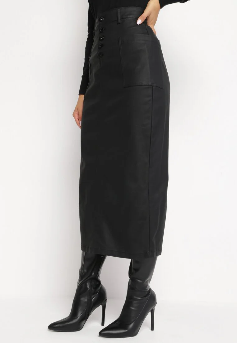 Jupe crayon midi en similicuir noire - Image 3