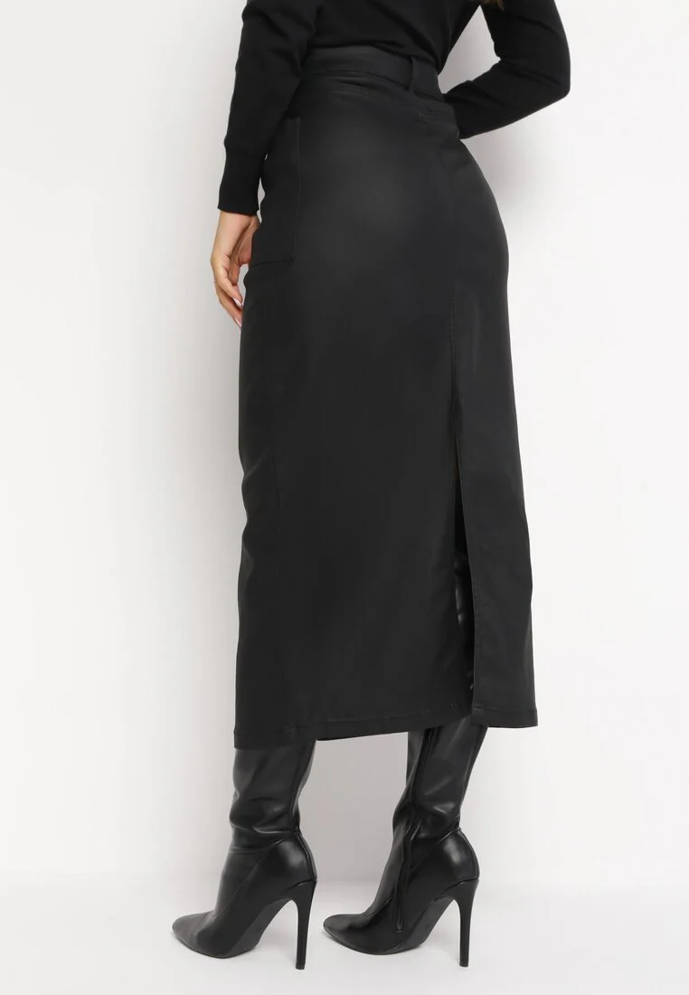 Jupe crayon midi en similicuir noire - Image 4