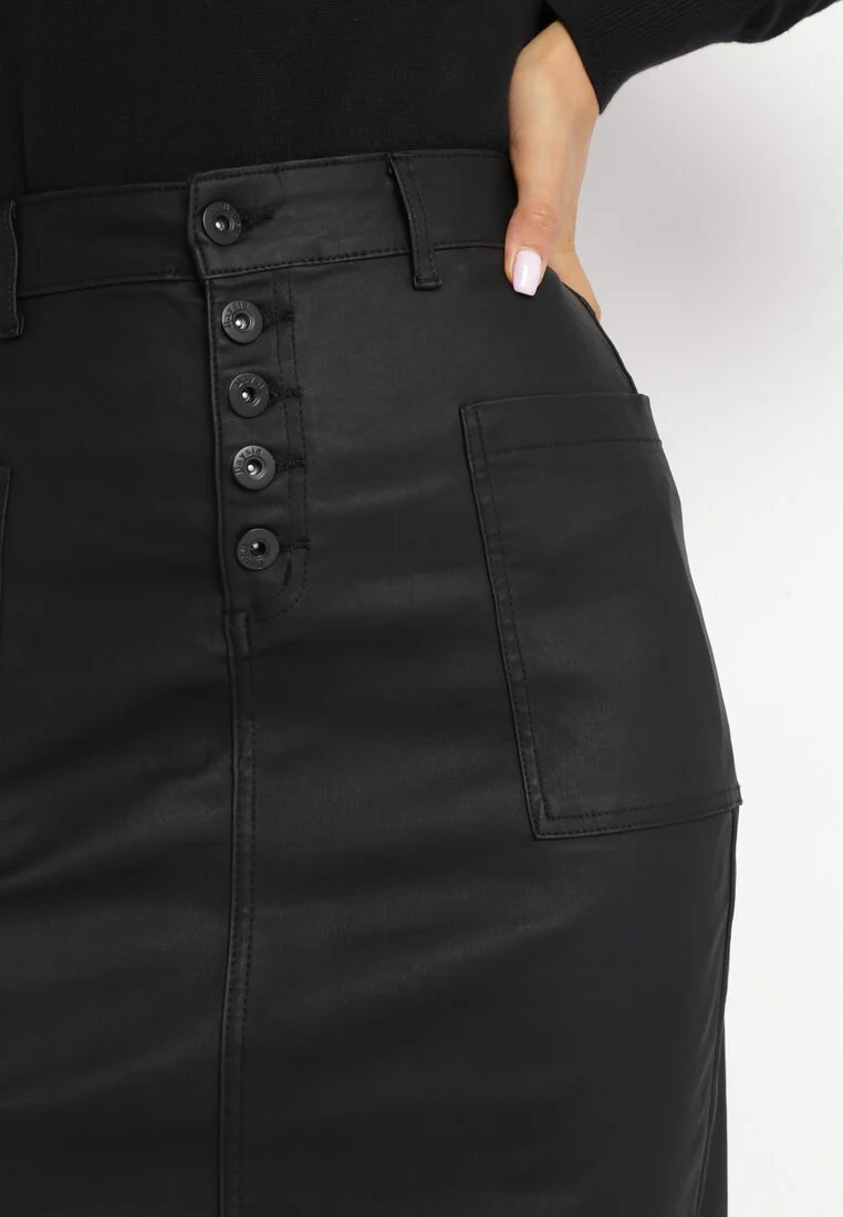 Jupe crayon midi en similicuir noire - Image 5