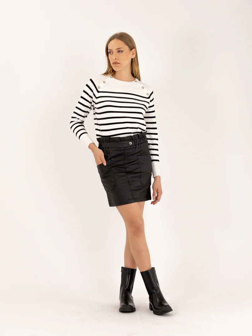 Jupe en toile enduite taille haute élastique - Image 9
