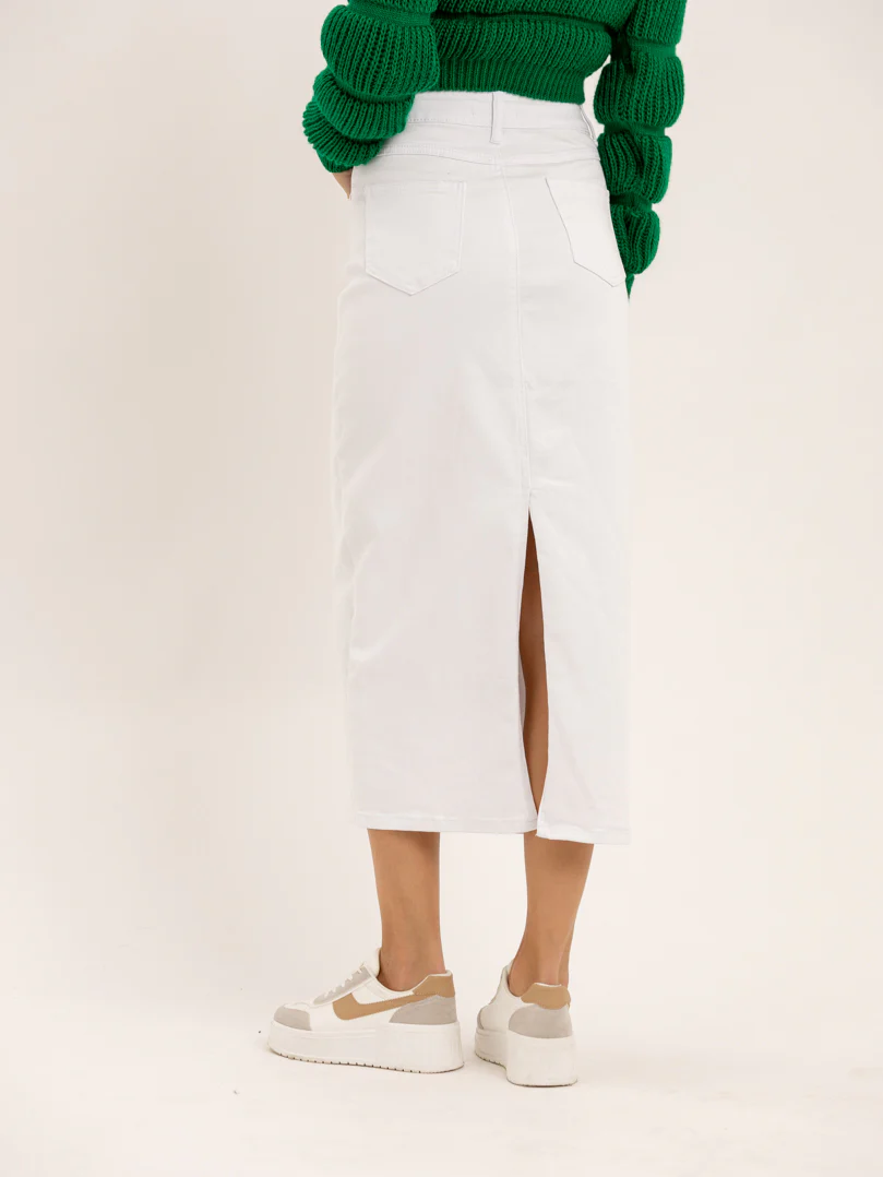 Jupe midi en jean blanc fendue derrière - Image 4