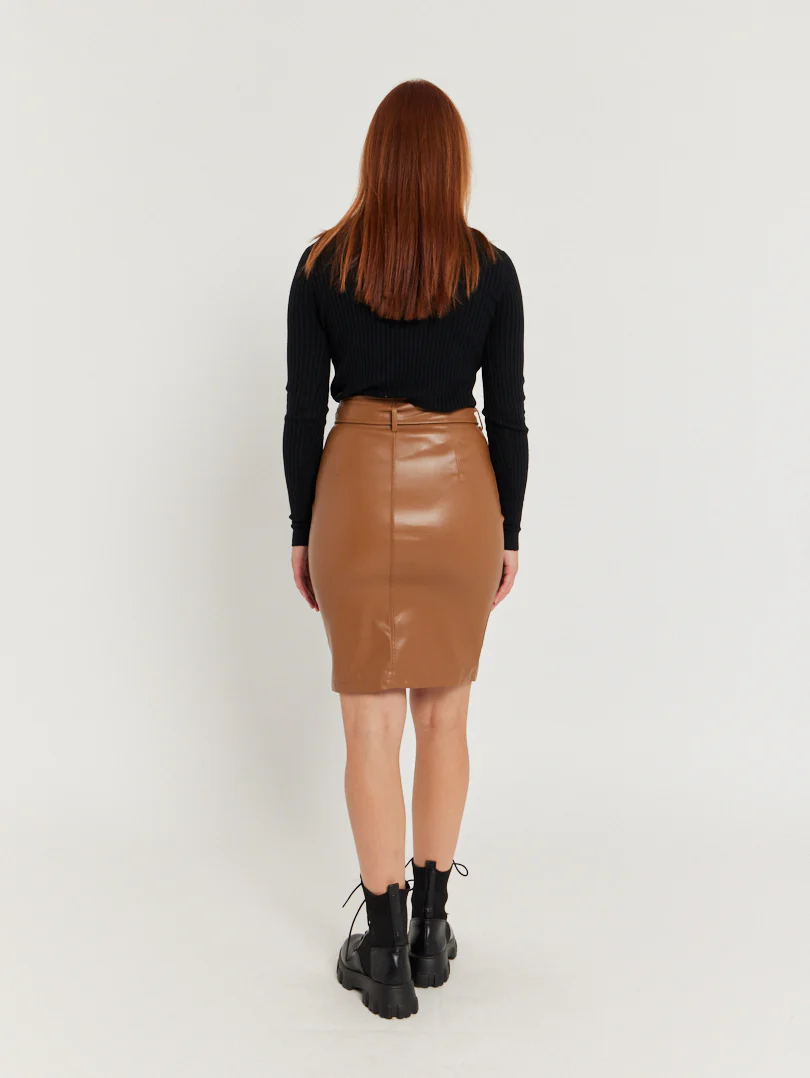 Jupe taille haute en simili cuir noir - Image 3