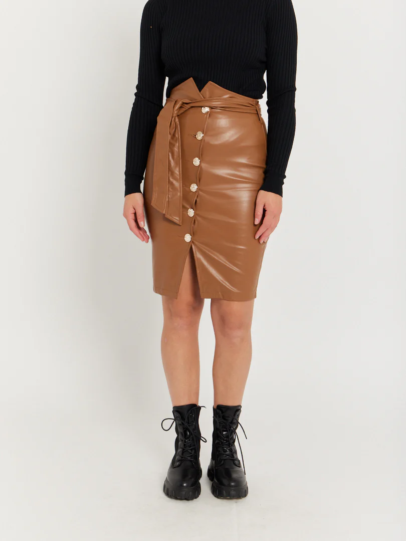 Jupe taille haute en simili cuir noir - Image 4