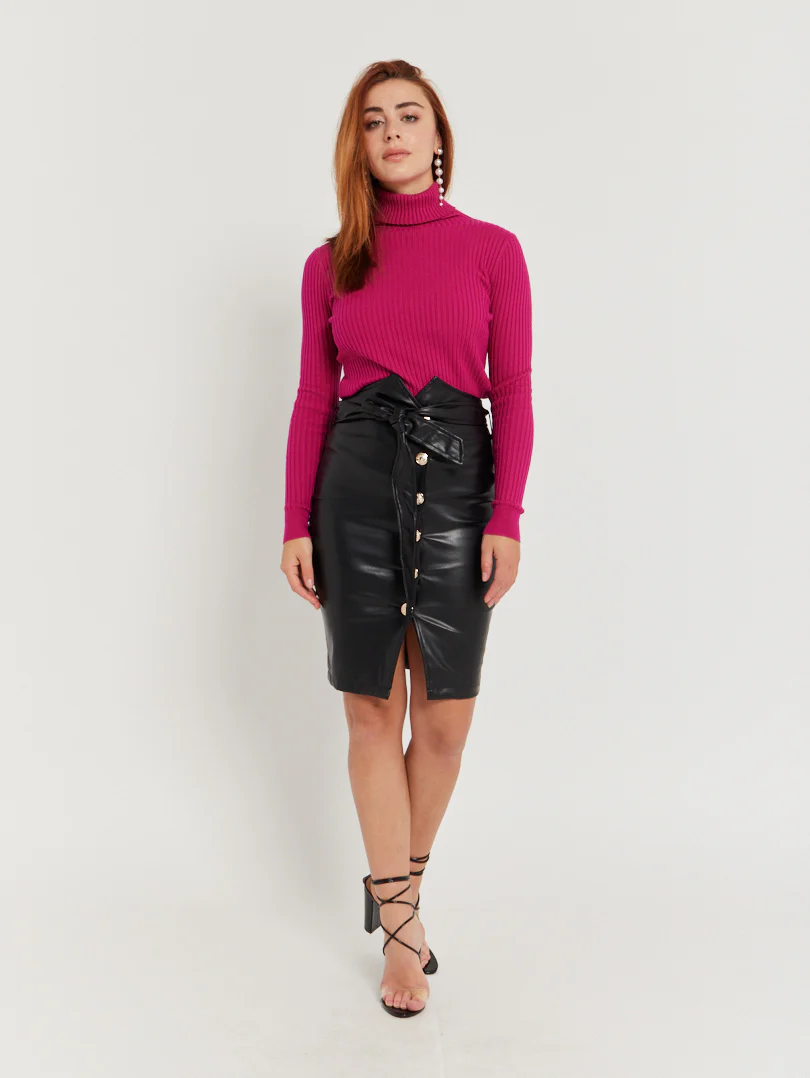 Jupe taille haute en simili cuir noir - Image 8