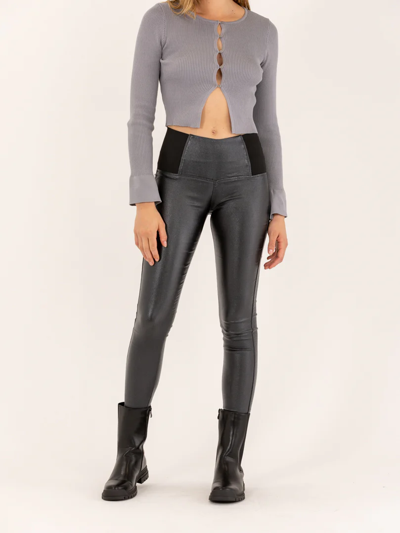 Legging en simili cuir stretch gris anthracite - Image 2