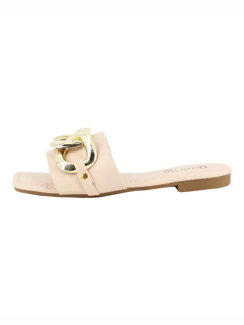 Mules en simili cuir à chaine doré - Image 10