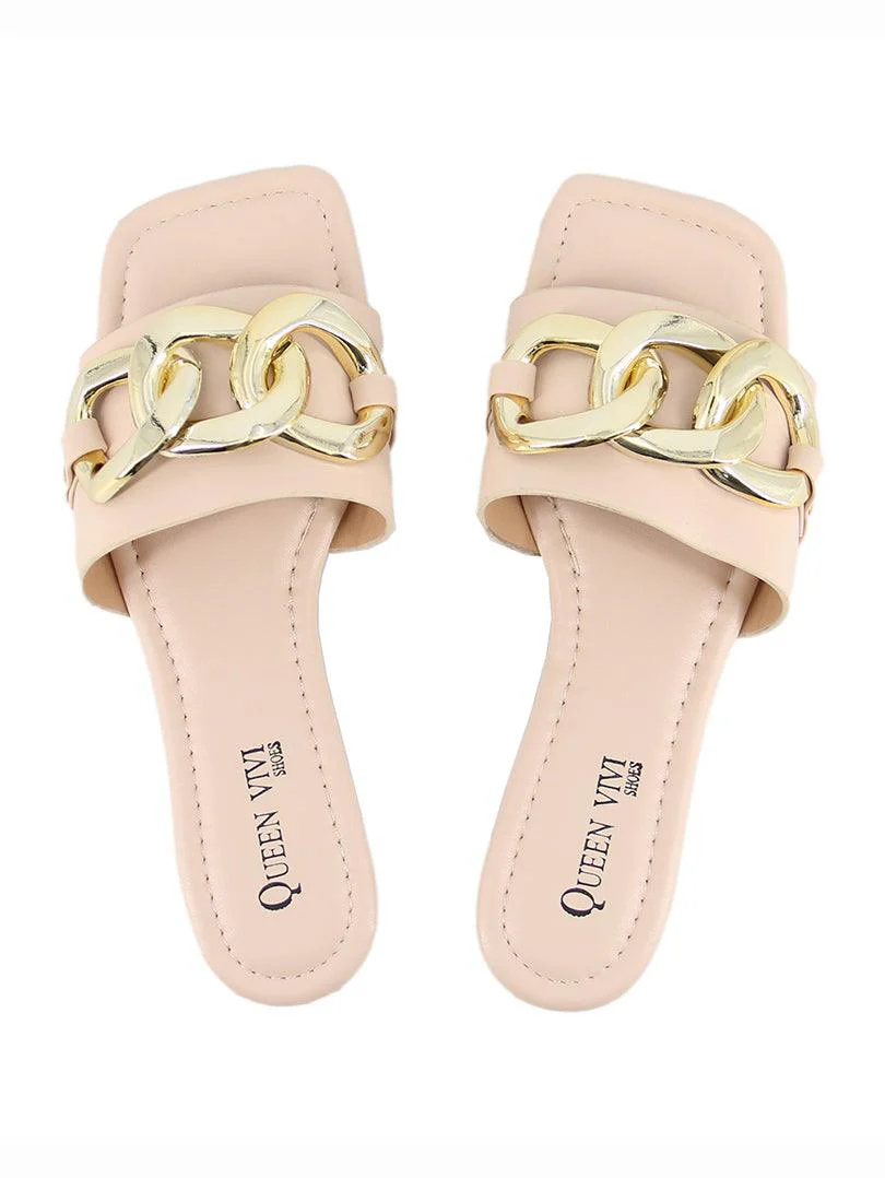 Mules en simili cuir à chaine doré - Image 11