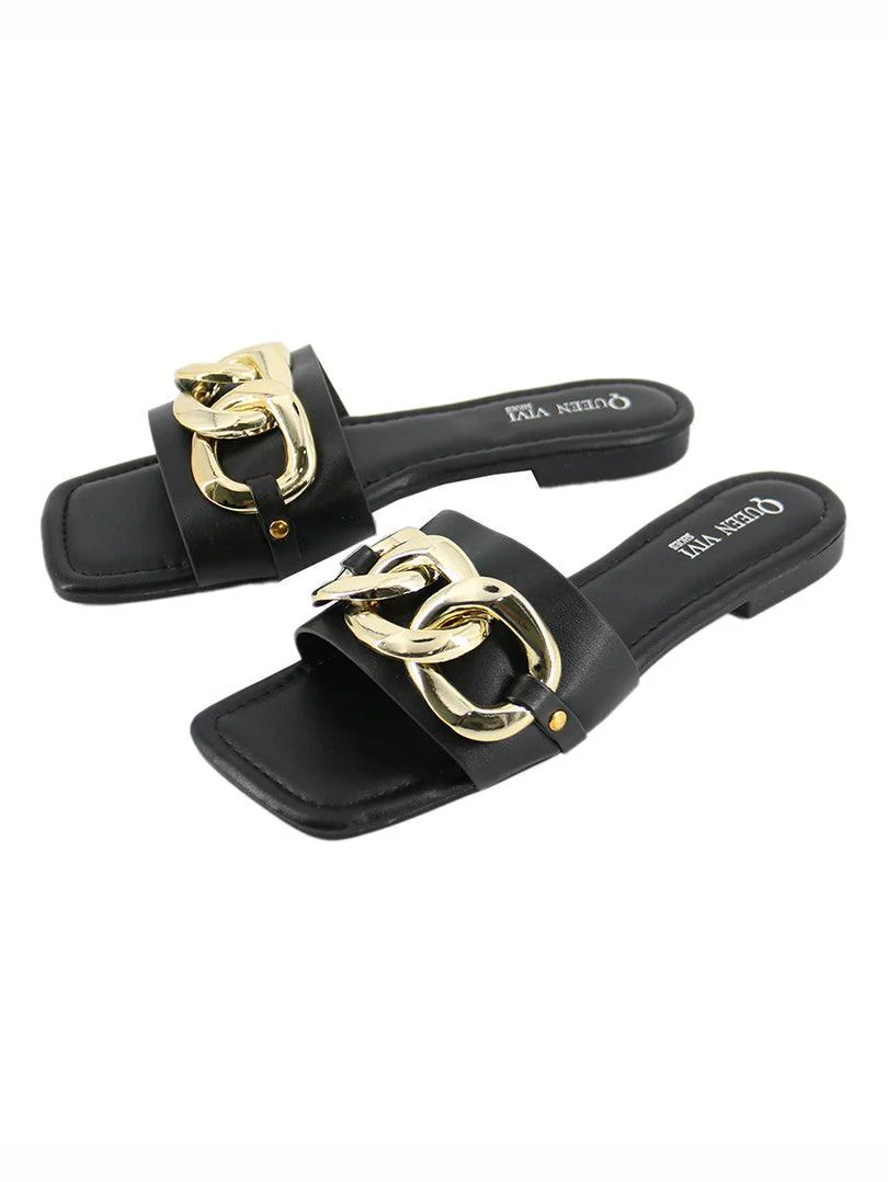 Mules en simili cuir à chaine doré - Image 5