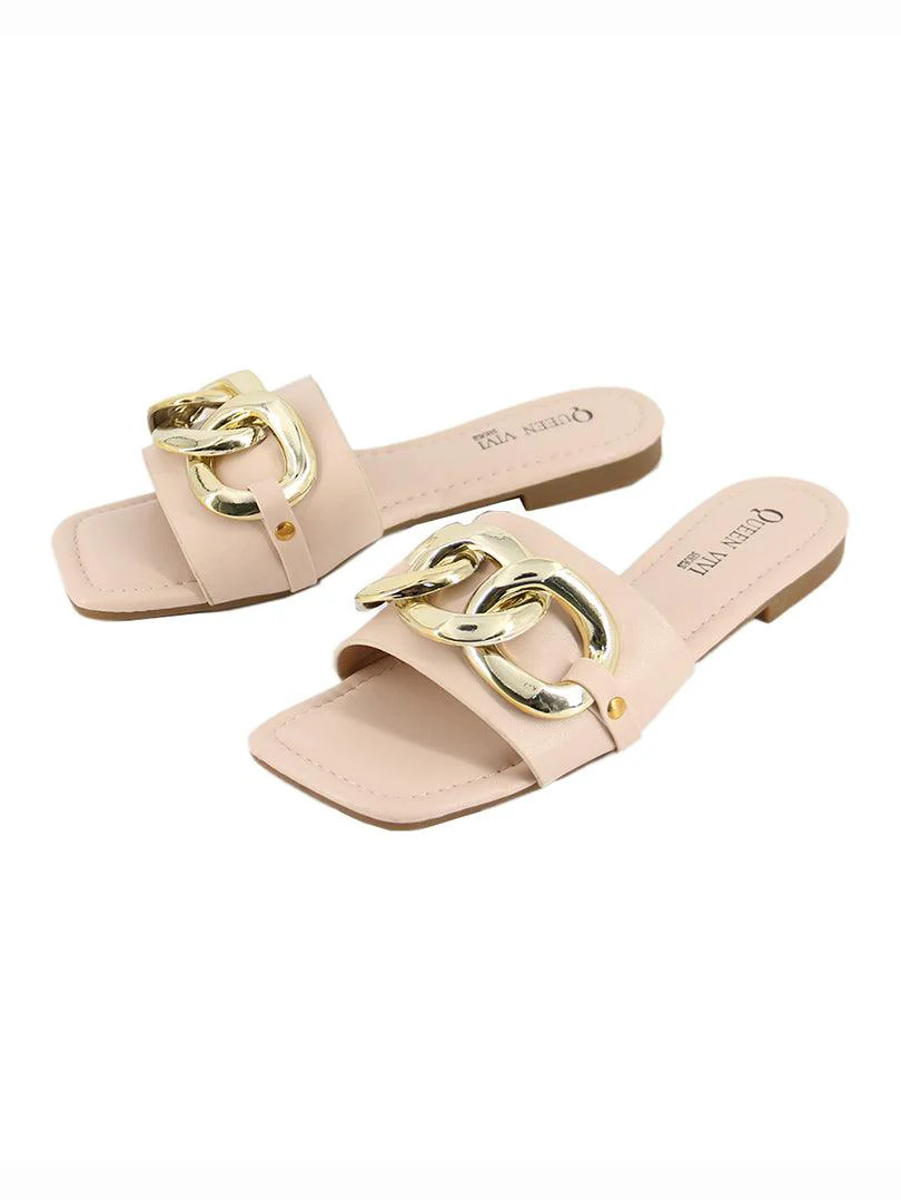 Mules en simili cuir à chaine doré - Image 9