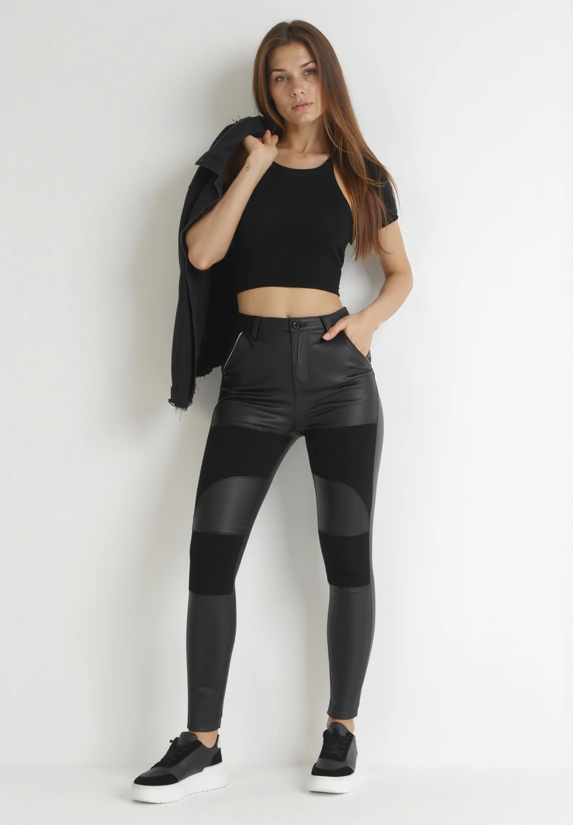 Pantalon biker avec empiècements noir