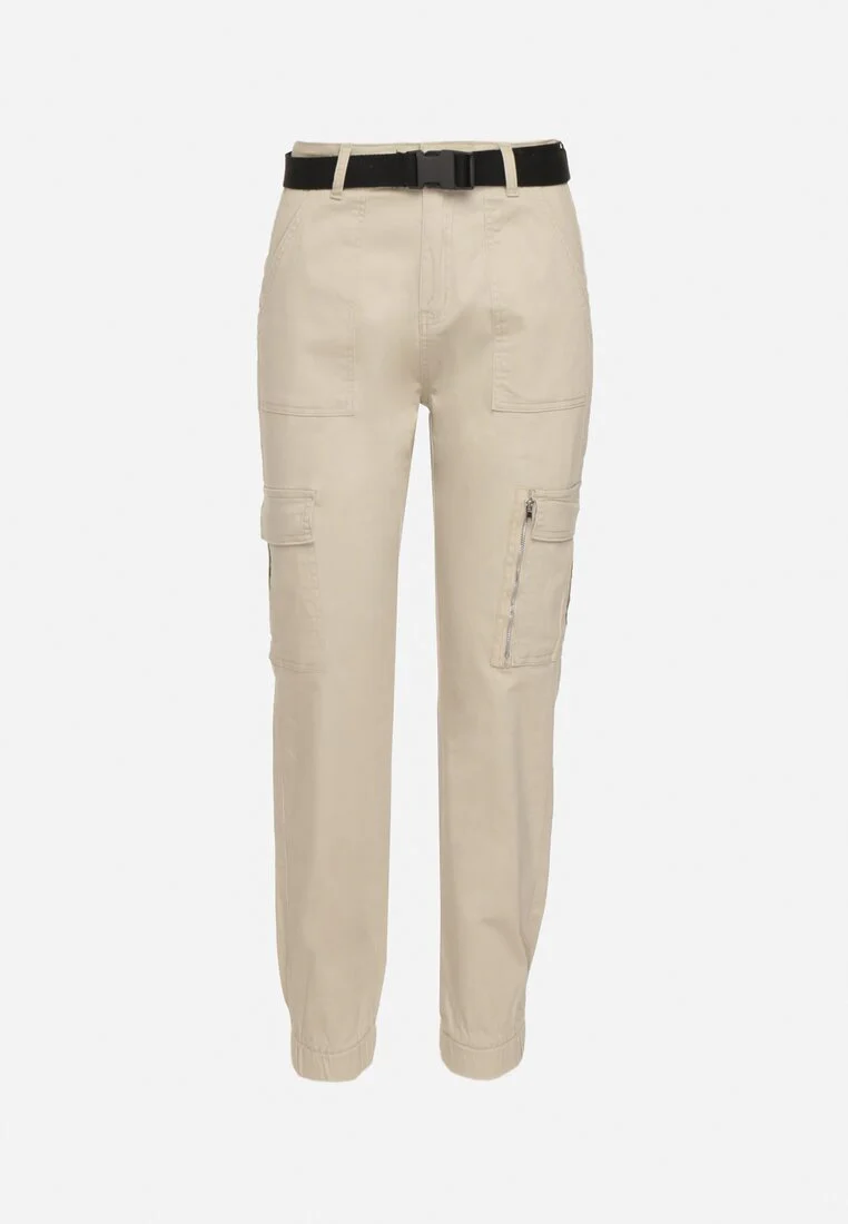 Pantalon cargo en coton beige avec ceinture - Image 6