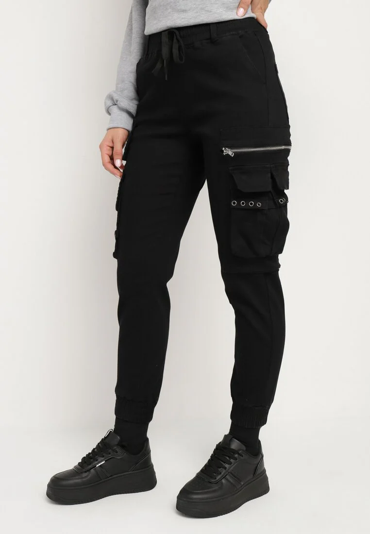 Pantalon cargo noir avec taille élastique multi poches - Image 3
