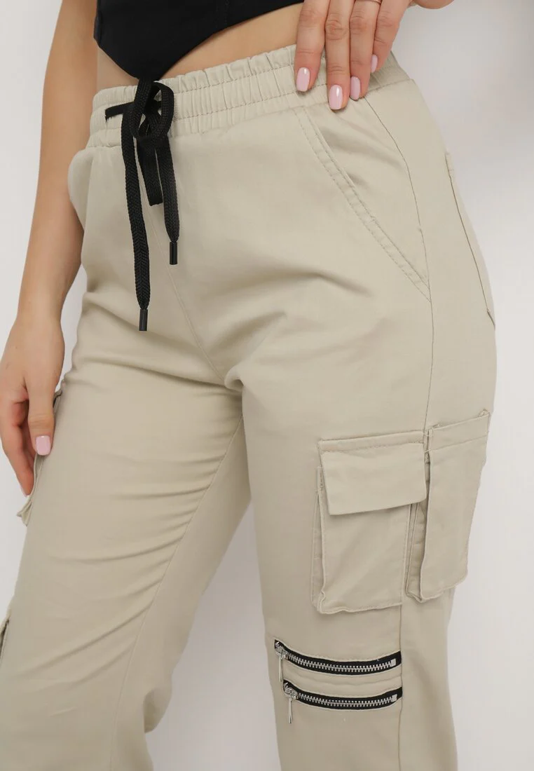 Pantalon cargo taille haute beige - Image 3