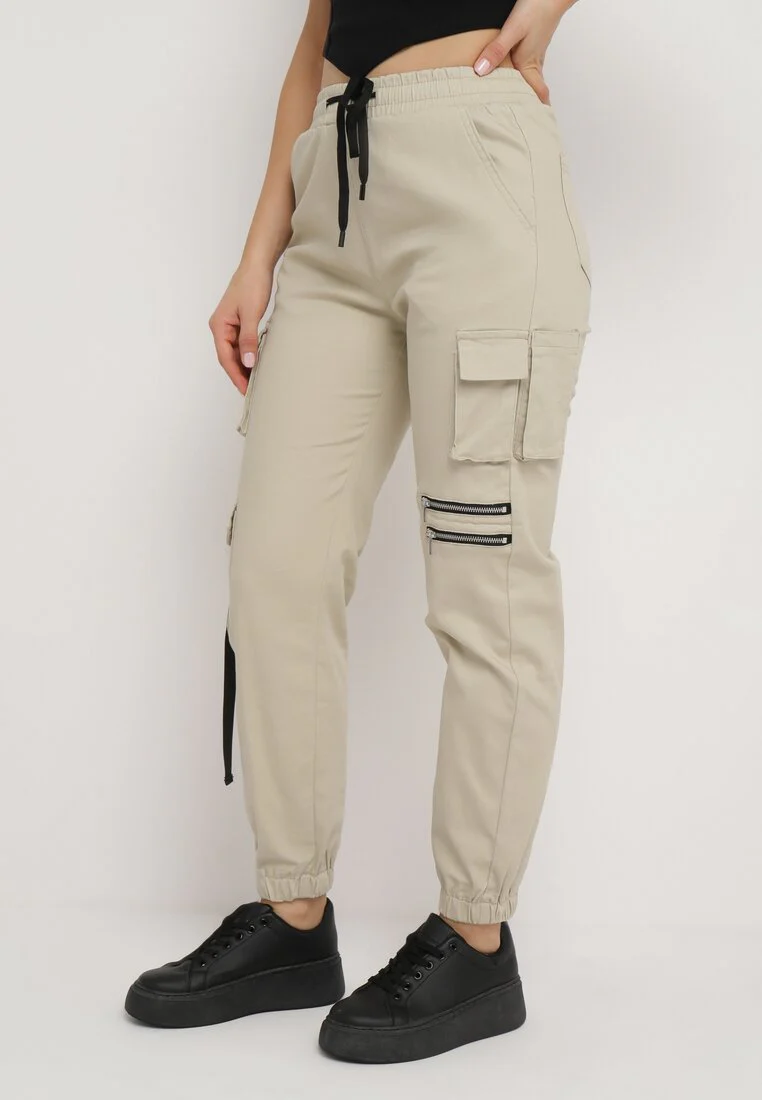 Pantalon cargo taille haute beige - Image 4