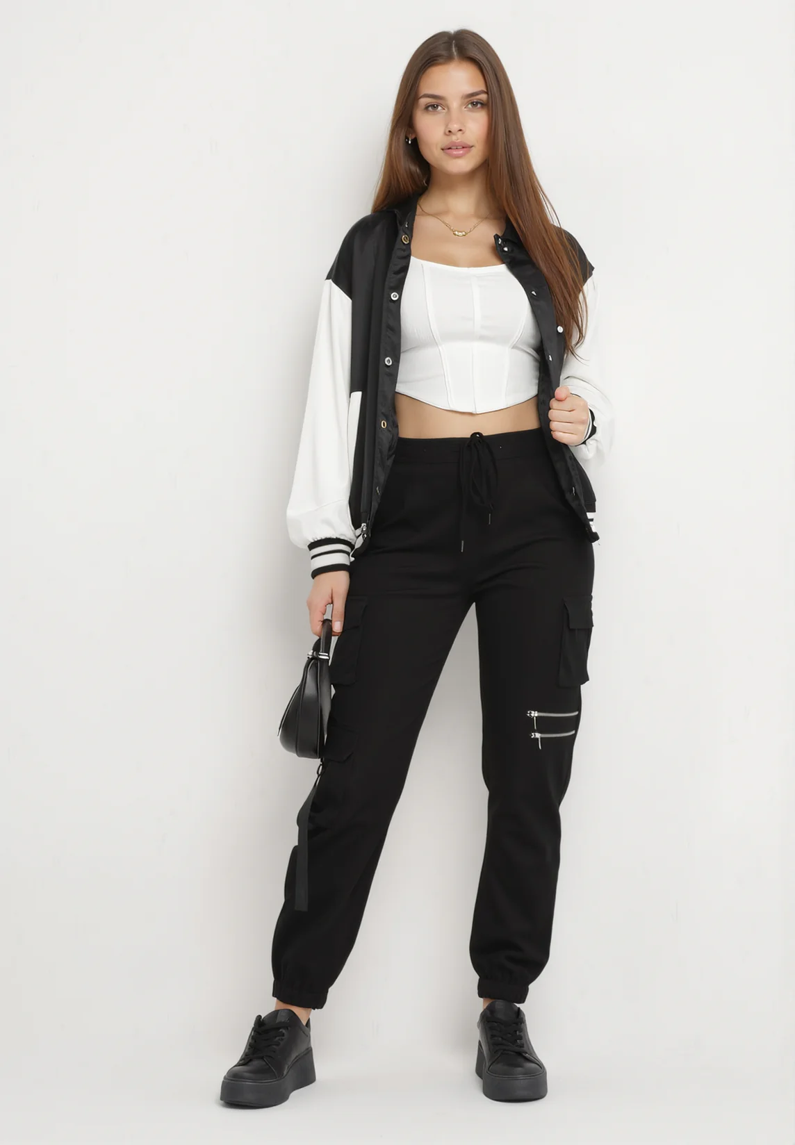 Pantalon cargo taille haute noir