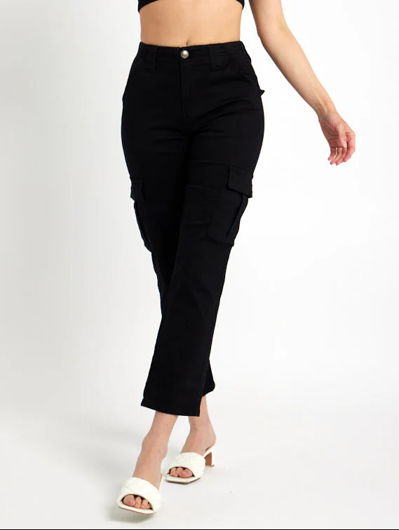 Pantalon cargo taille haute poche à rabat