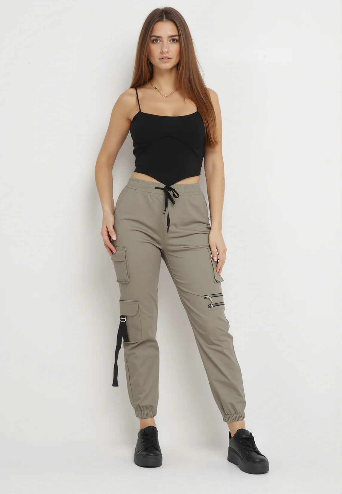 Pantalon cargo taille haute vert - Image 2