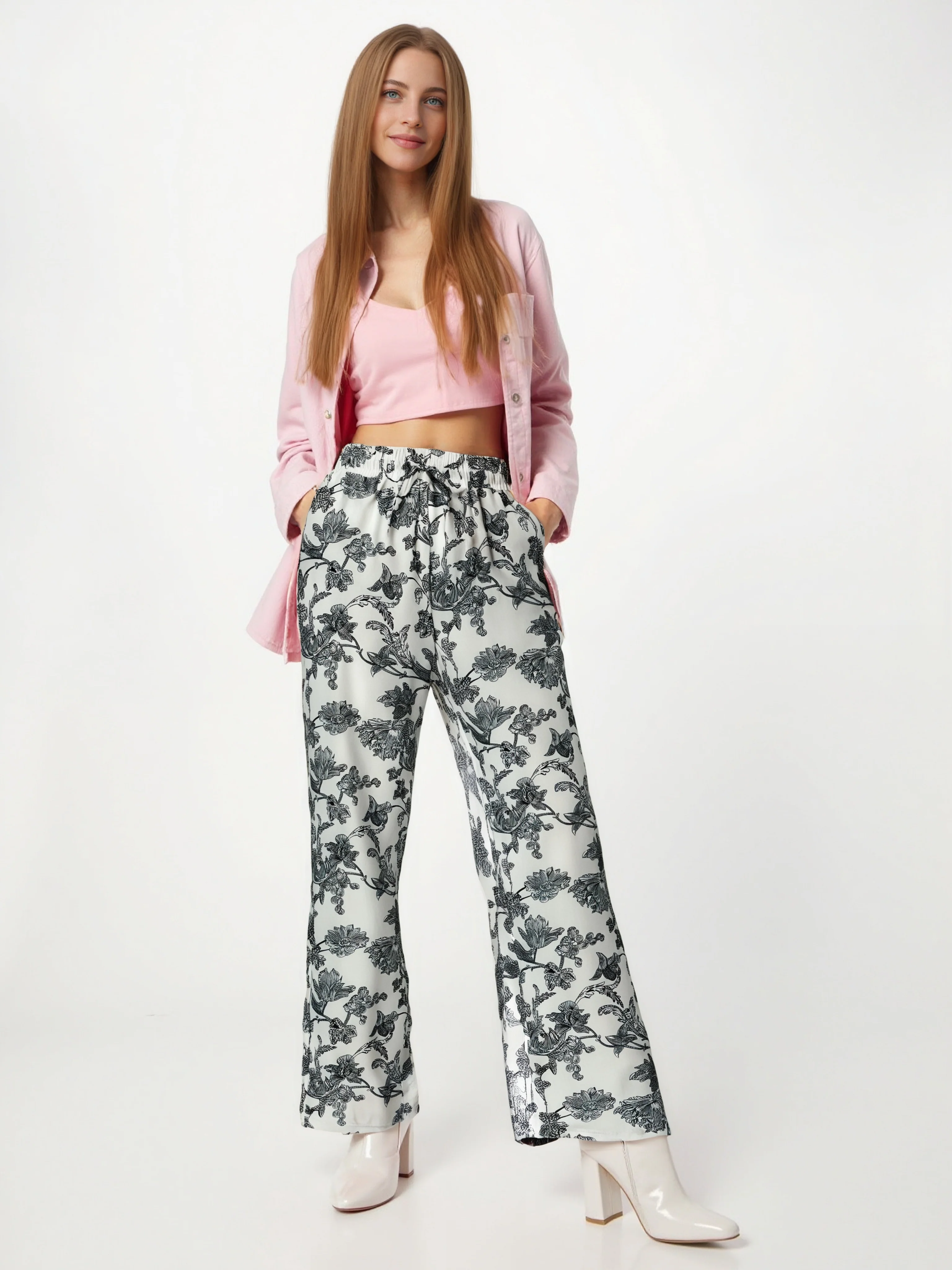 Pantalon d’été droit à imprimé fleuri