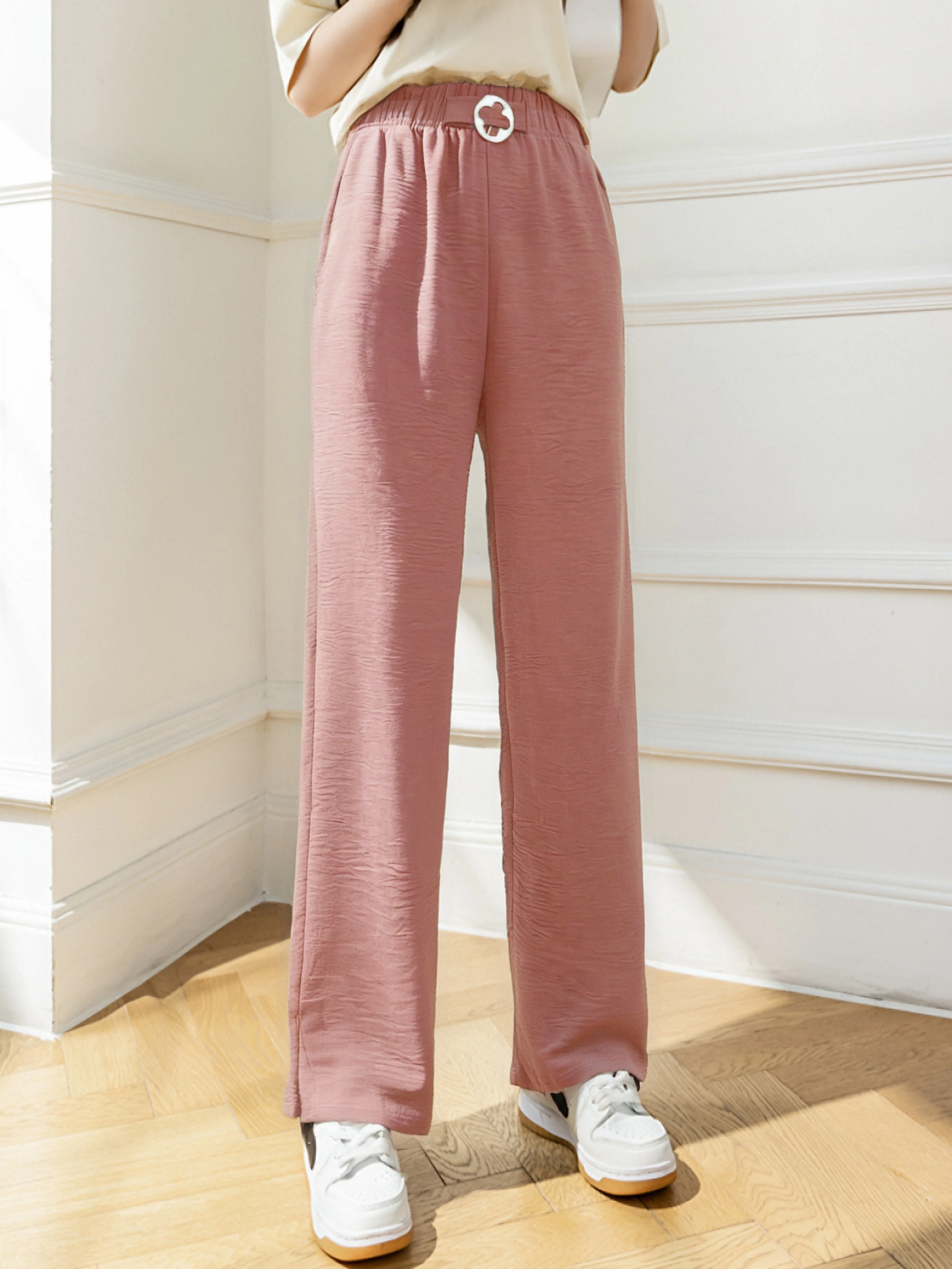 Pantalon d’été droit en tissu gaufré