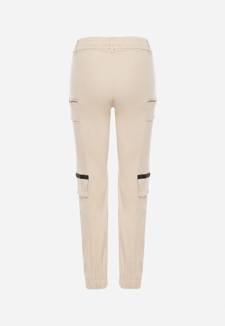 Pantalon de cargo beige en coton avec taille élastique - Image 7