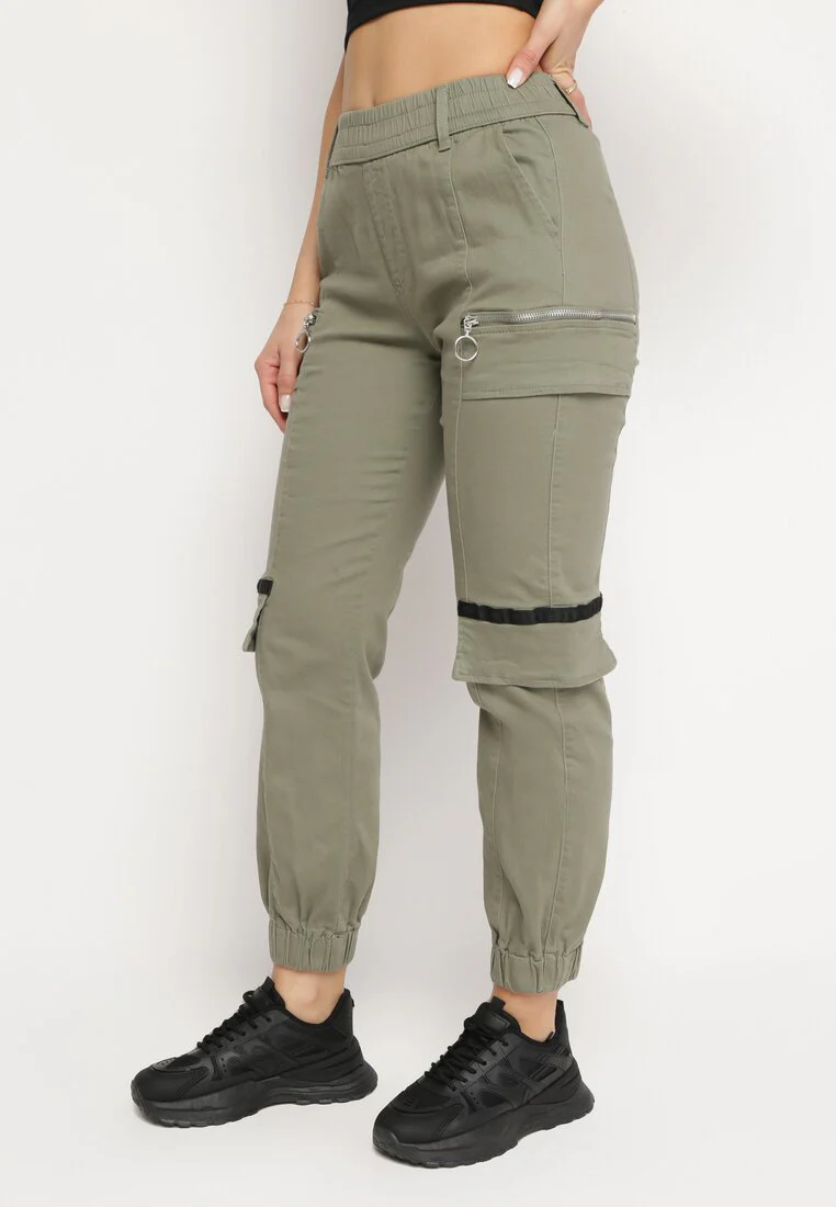 Pantalon de cargo kaki en coton avec taille élastique - Image 3