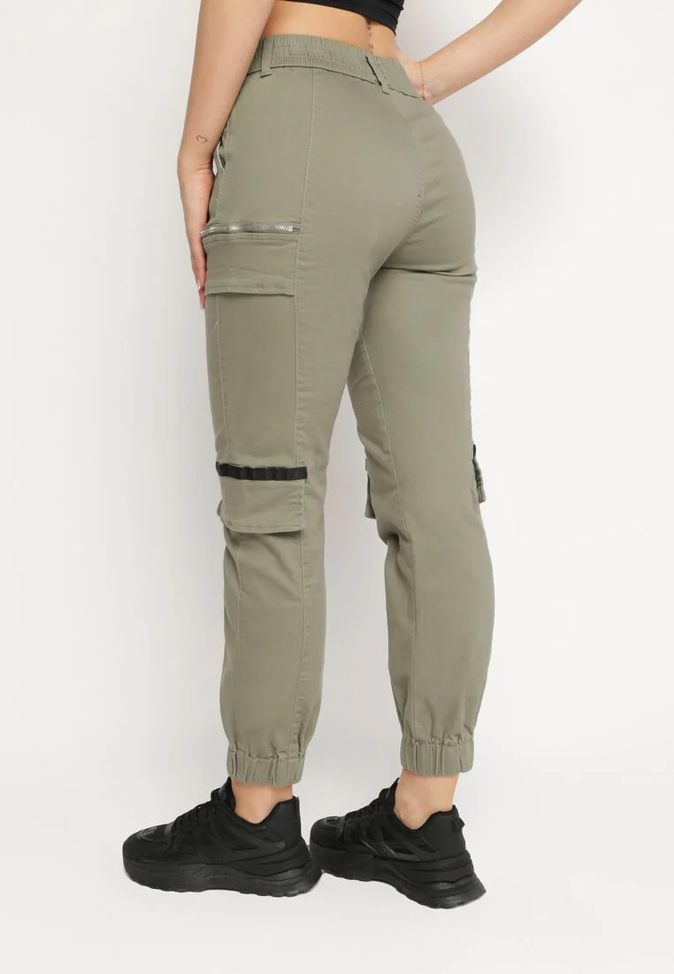 Pantalon de cargo kaki en coton avec taille élastique - Image 4