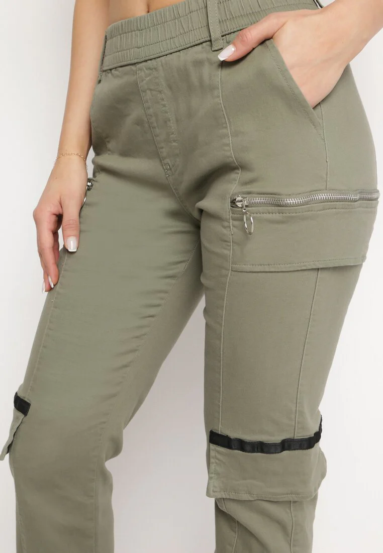 Pantalon de cargo kaki en coton avec taille élastique - Image 5