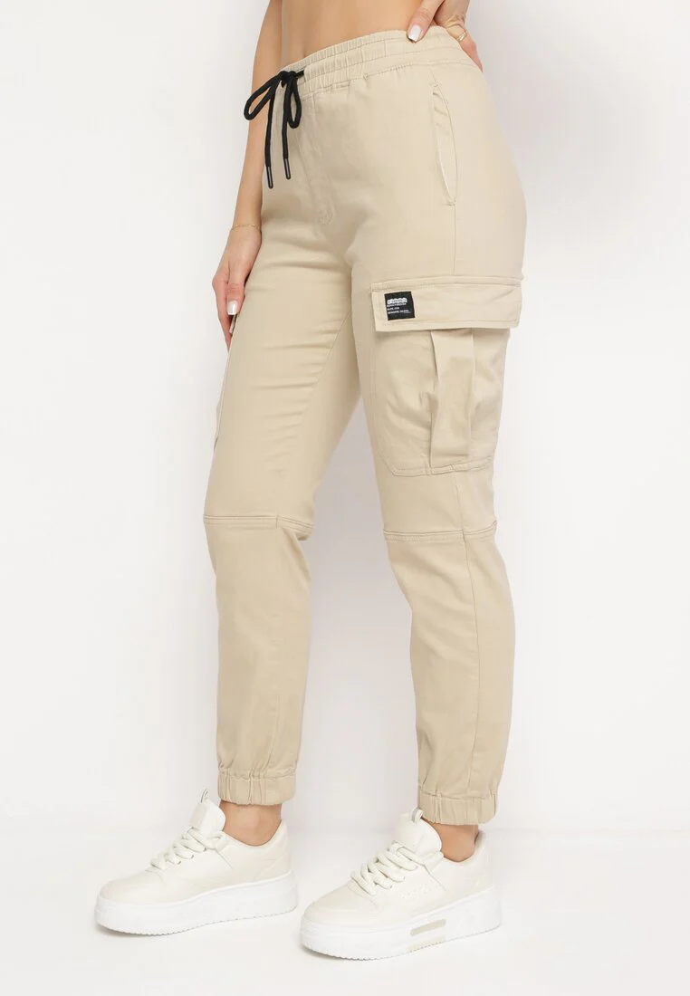 Pantalon de combat en coton beige avec cordon de serrage - Image 3