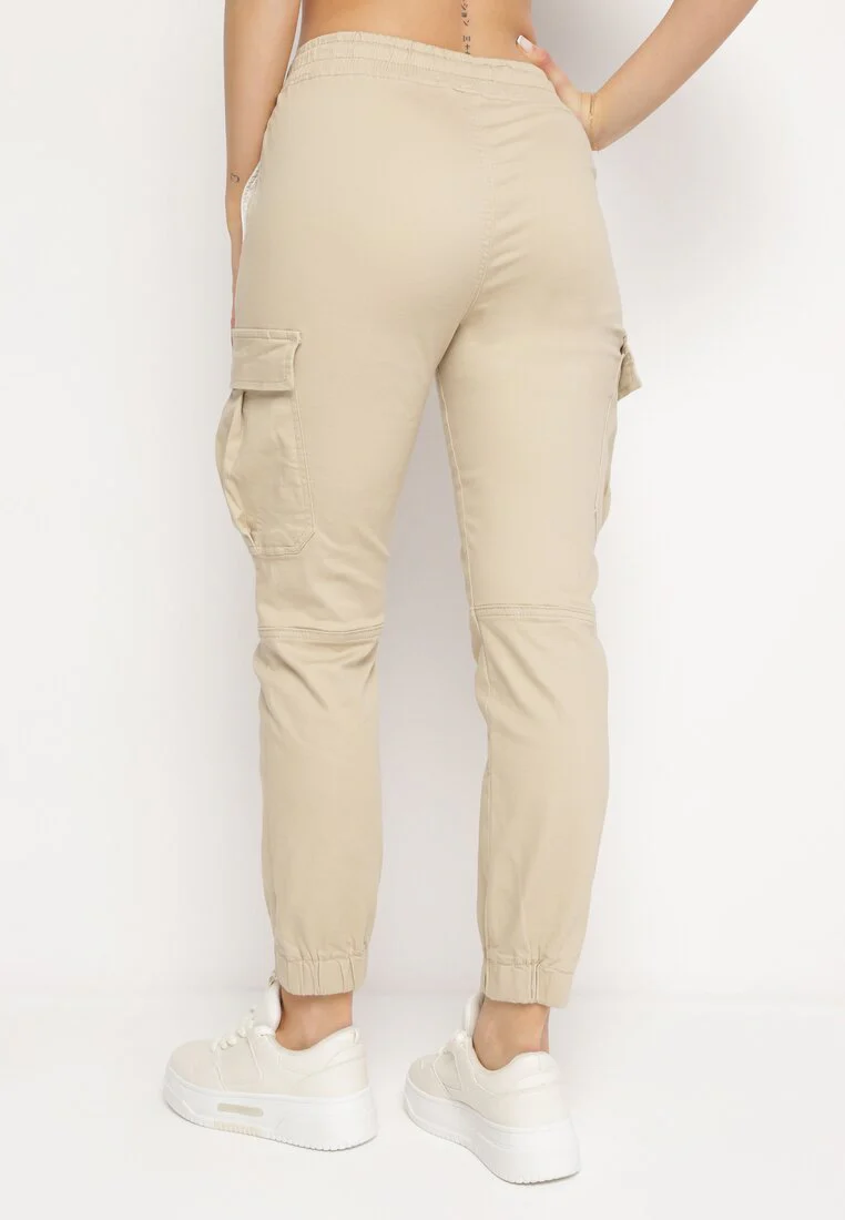 Pantalon de combat en coton beige avec cordon de serrage - Image 4