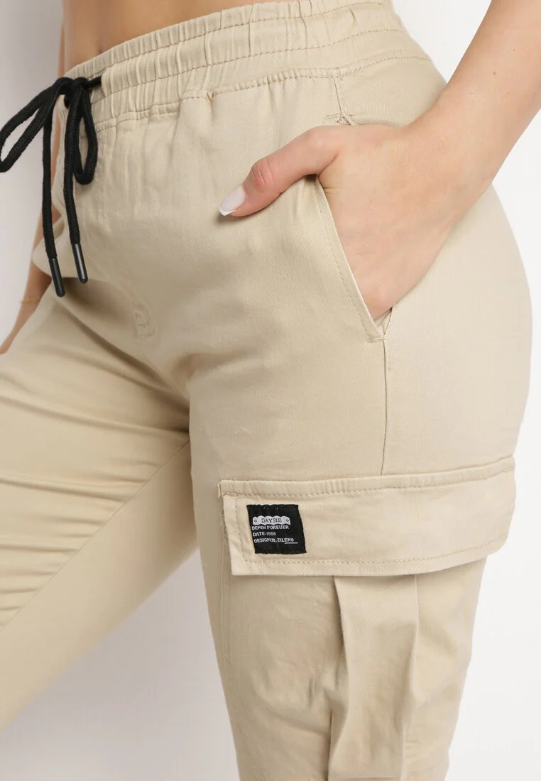 Pantalon de combat en coton beige avec cordon de serrage - Image 5