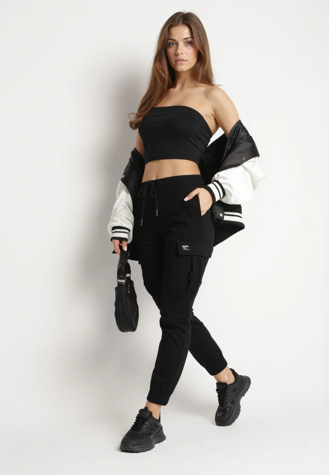 Pantalon de combat en coton noir avec cordon de serrage - Image 2