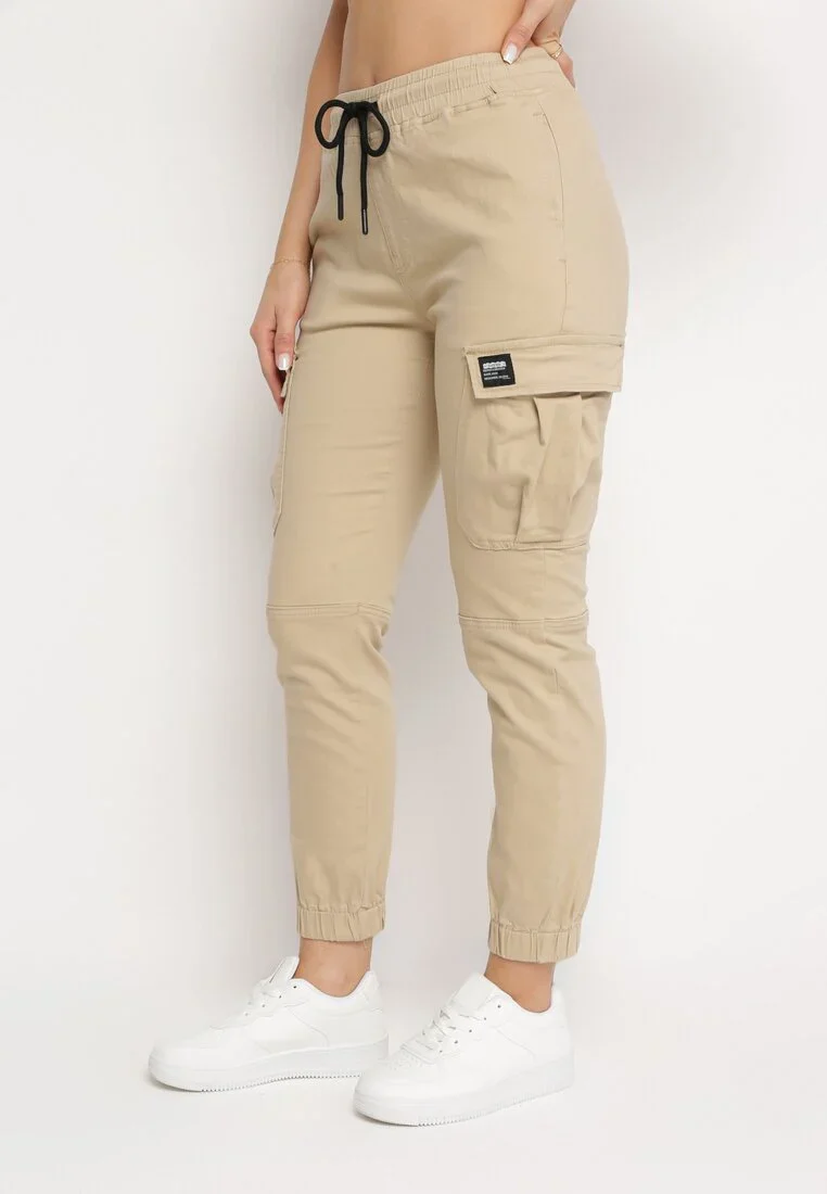 Pantalon de combat en coton taupe avec cordon de serrage - Image 3