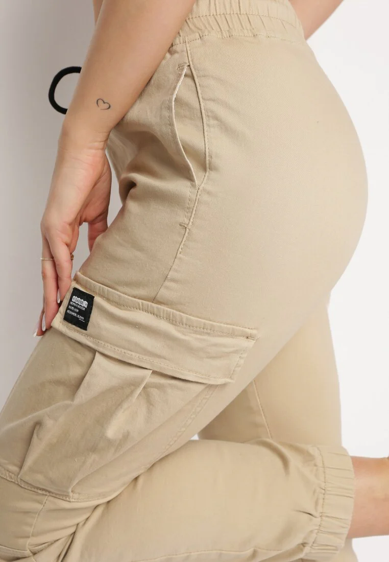 Pantalon de combat en coton taupe avec cordon de serrage - Image 5