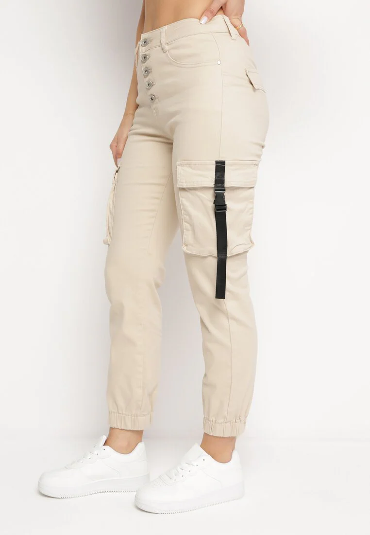 Pantalon de jogging en coton taille haute beige - Image 3