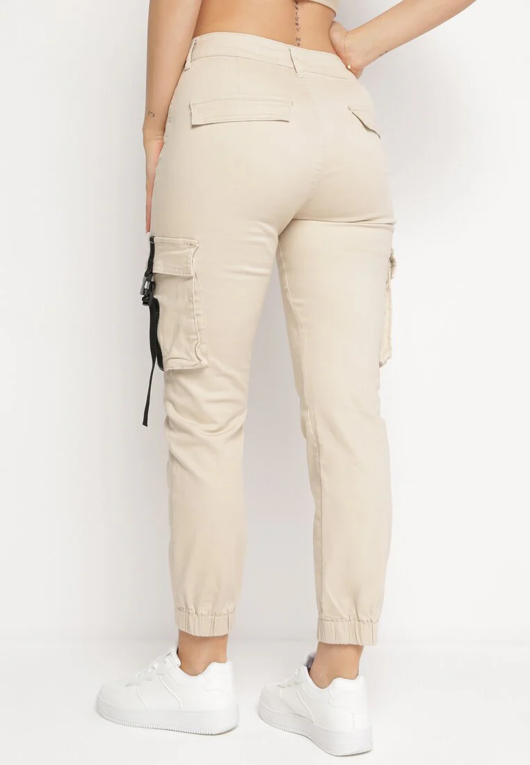 Pantalon de jogging en coton taille haute beige - Image 4