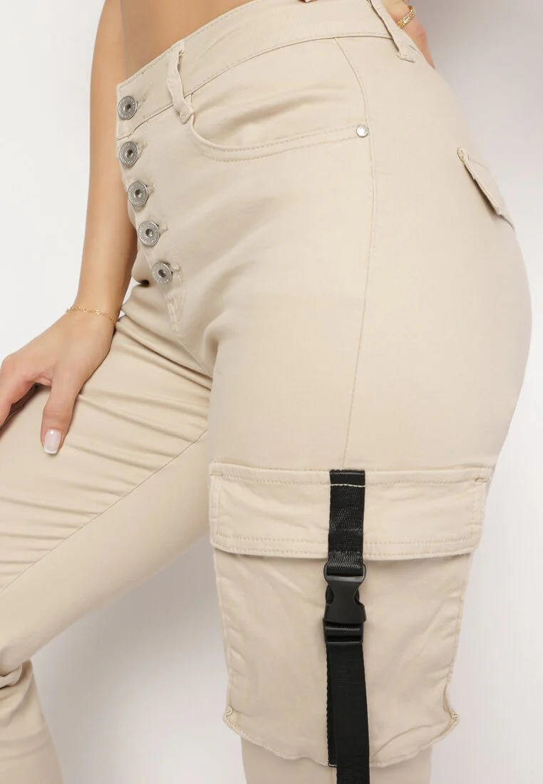 Pantalon de jogging en coton taille haute beige - Image 5