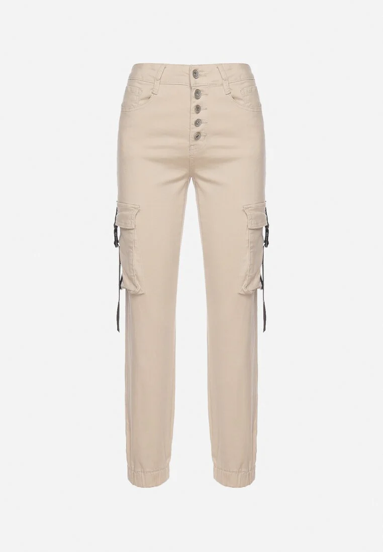 Pantalon de jogging en coton taille haute beige - Image 6