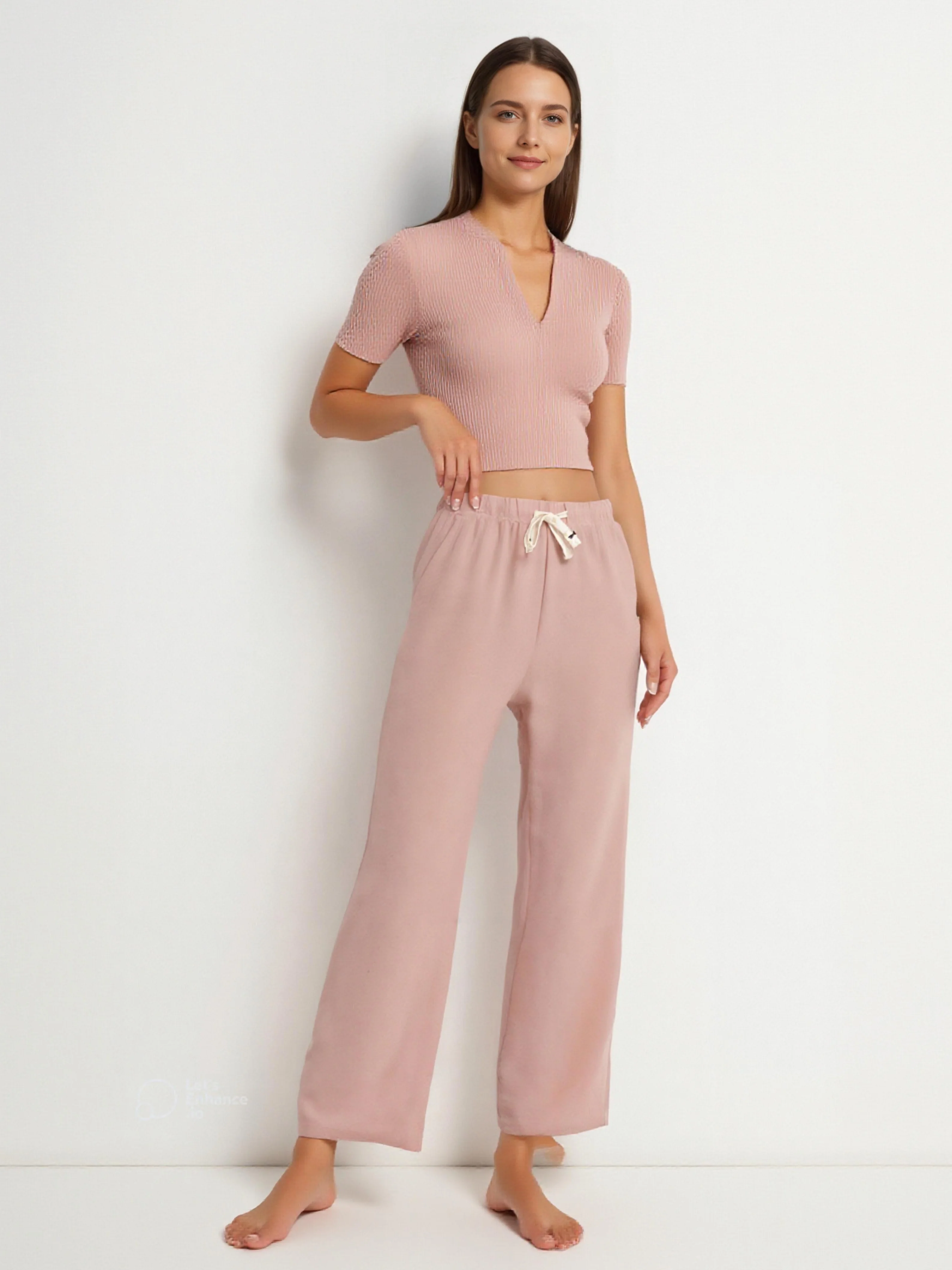 Pantalon droit effet lin