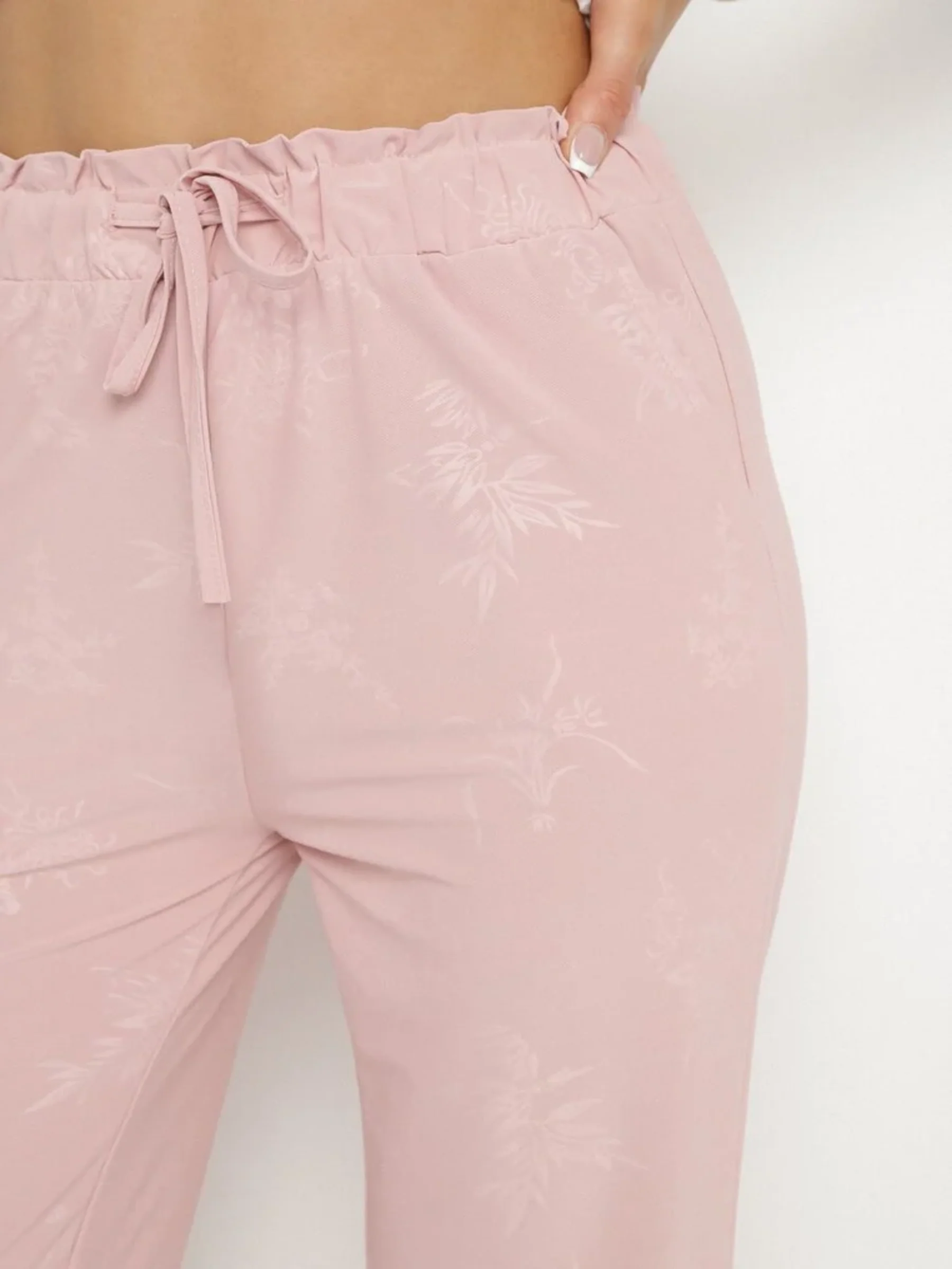 Pantalon droit en tissu doux imprimé ton sur ton - Image 2